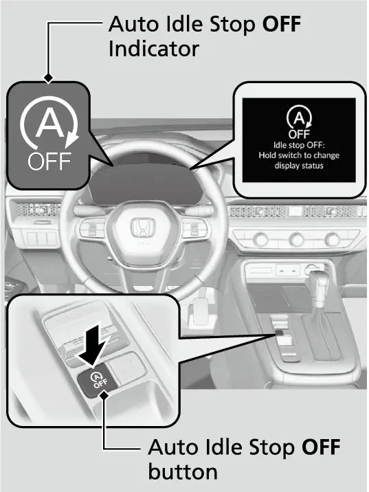דער Auto Idle Stop OFF קנעפל; דער סיסטעם צינדט זיך צוריק אן ביי יעדן מאטאר סטארט.