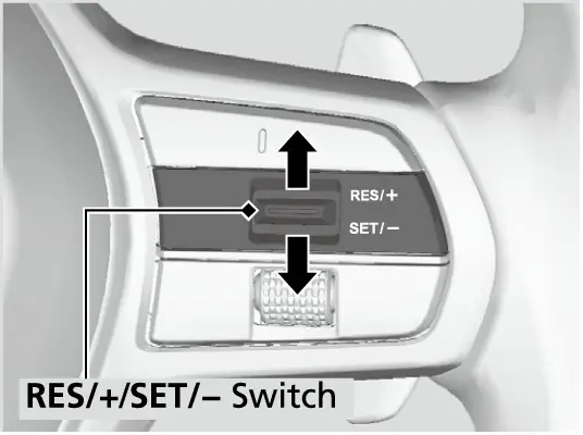 דער RES/+ SET/- וויגל-שאלטער: ארויף צו שטעלן, צוריקברענגען אדער העכערן די גיכקייט; אראפ צו שטעלן אדער נידעריגן די גיכקייט.