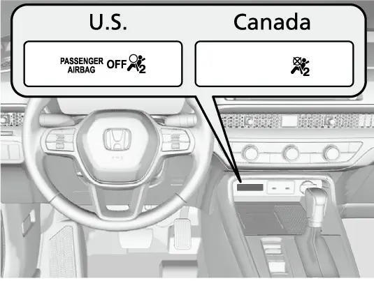 דער passenger airbag off אינדיקאטאר, וואס צינדט זיך אן ווען די פארנטיגע פאסאזשיר עירבעגס זענען אויסגעלאשן.