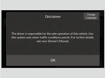 דער disclaimer סקרין קומט ארויף ביים אנצינדן; קלייבט OK אדער ווארט 5 סעקונדעס.