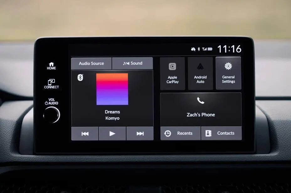 דער 2026 CR-V היים-סקרין מיט אודיא מקור, Apple CarPlay, Android Auto און סעטינגס קעסטלעך.