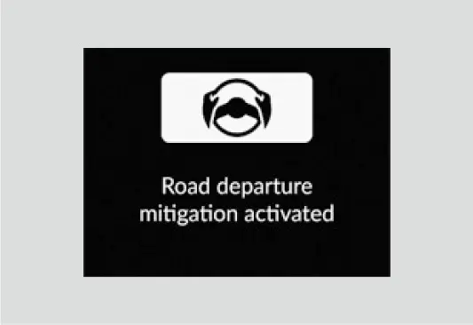 די “Road departure mitigation activated” מעלדונג (RDM ארבעט).