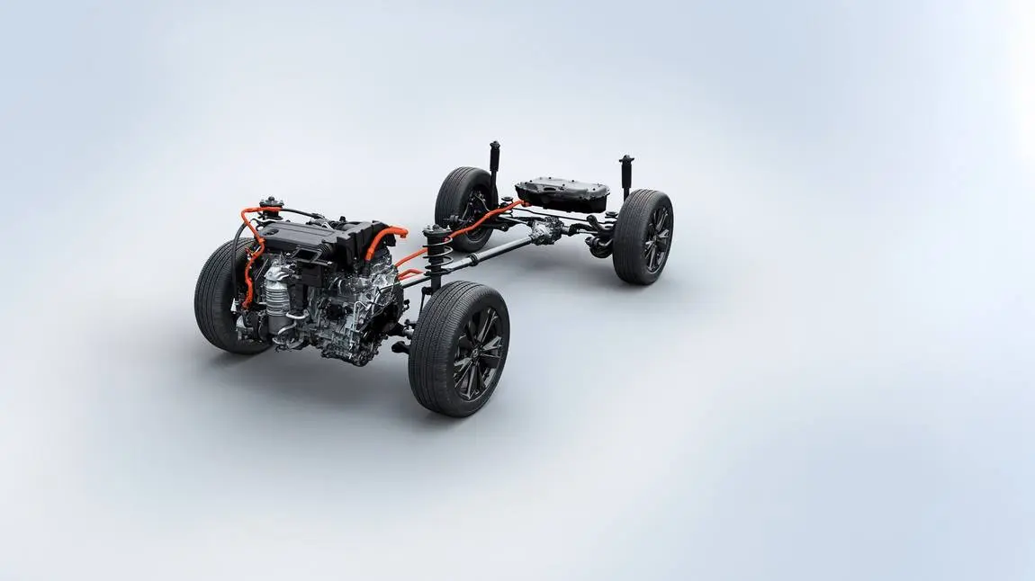 Honda אילוסטראציע פון דער CR-V שאסי און פאוערטרעין (היבריד געוויזן).