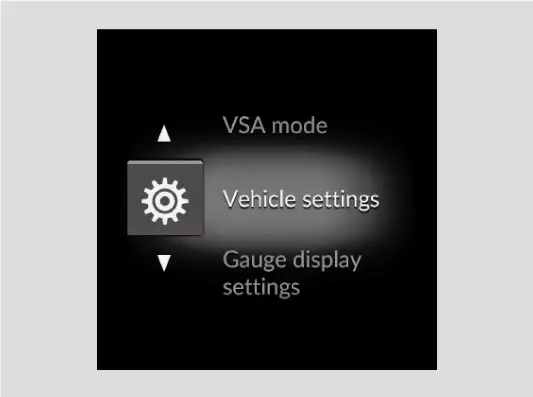 שריט 1 אויפן A-type meter: Vehicle settings ווערט אויסגעקליבן מיט'ן home קנעפל און דאס לינקע ראדל.